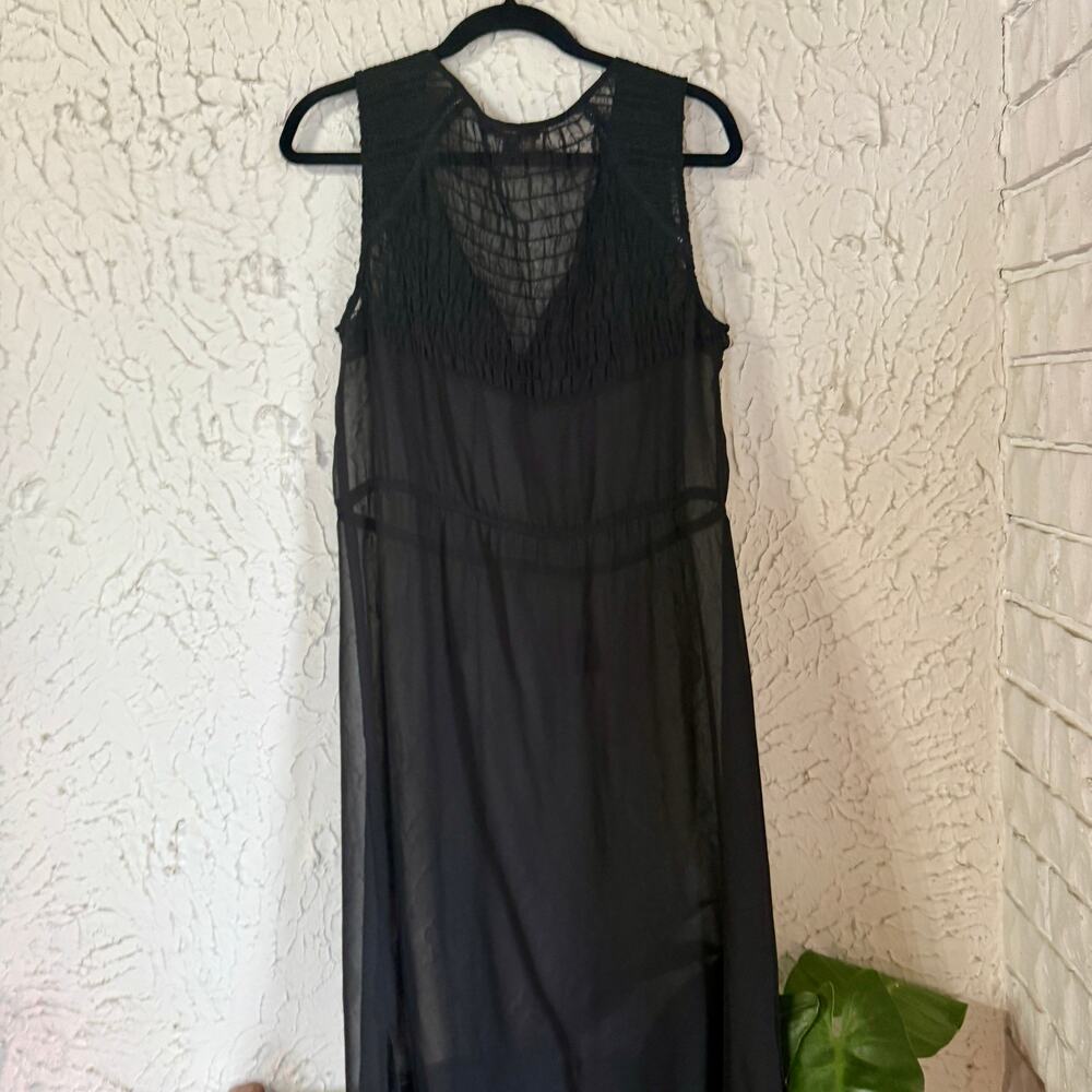 American Eagle Black Chiffon Boho Dress Sze Lrg Sheer Crochet Tassel Festival - Picture 7 of 10